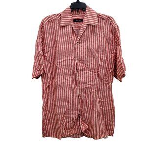 Equilibrio Italia Men's Distressed Red White Stripe 100% Linen Button Up Size L